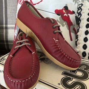 SAS Red Leather Boat Shoes for Men, Siesta, Ruby, 10.5 US